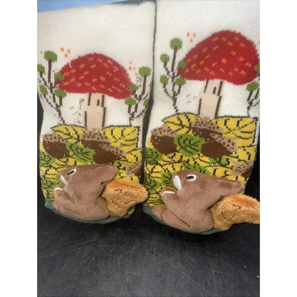 Messy Moose Toddler Slipper Socks Squirrel Mushroom Plush 6-18 Months NWT